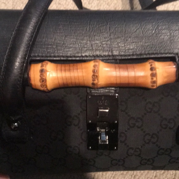 Gucci bamboo satchel in black gg print - Picture 4 of 8